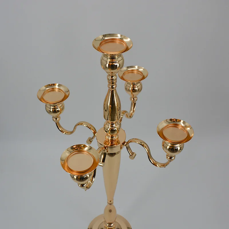 Kerzenhalter mit 5 Armen, Metall, Gold, Kristall-Kerzenständer für Hochzeits- und Eventdekorationen – Detail 4