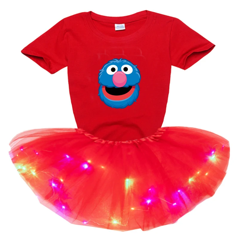 kids girl Tutu Dress Princess little Girl Set 2020 Summer Birthday party dress 2pc Light Tutu Dress+t Shirt Costume Holiday gift