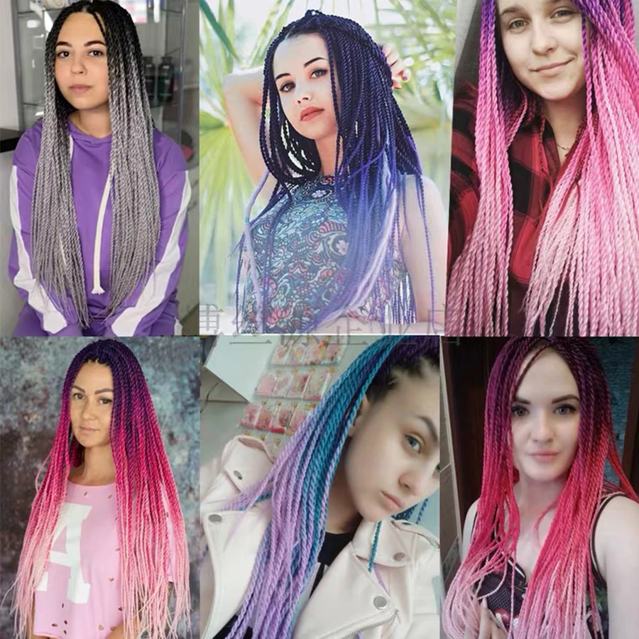 Trenzas senegalesas de ganchillo para trenzas, de 24 pulgadas pretorcido pelo sintético, 30 raíces/Paquete de extensiones, Kanekalon