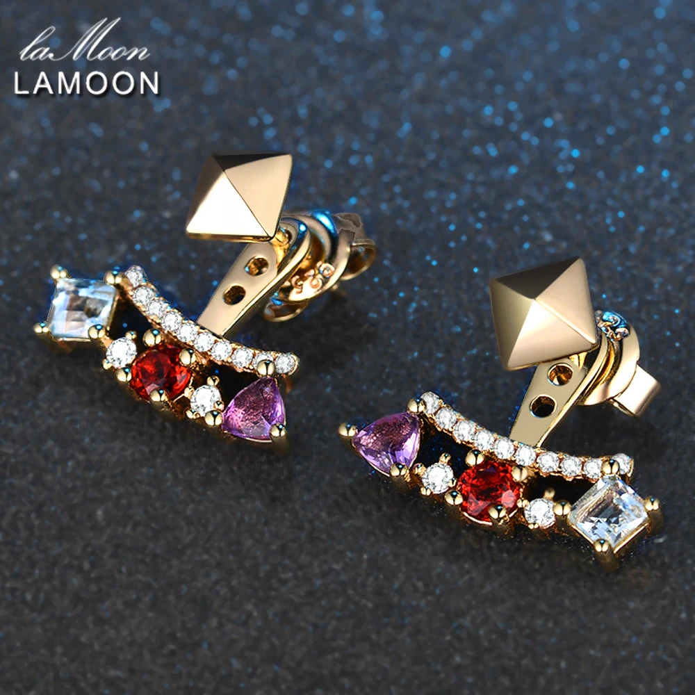 LAMOON Vintage Natural Amethyst Garnet Topaz Earrings For Women 925 Sterling Silver Gold Vermeil Jewelry Detachable Earrings