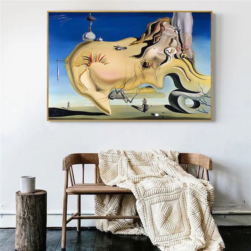 Famous Artwork Salvador Dali Face of the Great Masturbator Painting Canvas Poster Print Cuadros Wall Art Picture For Living Room