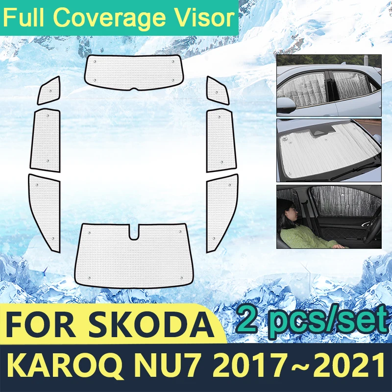 Full Cover Sunshades For Škoda Karoq NU7 2017 2018 2019 2020 2021 Car Front Rear Windshields Accessories Visor Sun Protection