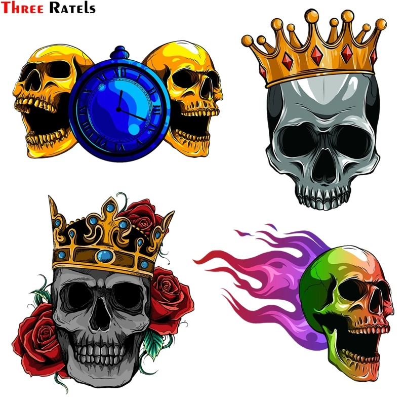 Three Ratels FC158 Waterproof Cool King Skull Car Sticker Decal for Skateboard Laptop Suitcase Car Accessories for BMW AUDI