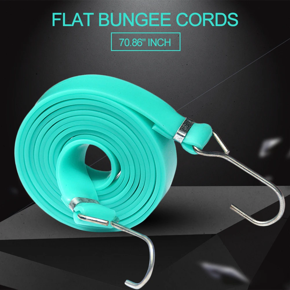 1pc Flat Bungee Cord Flat Bungee Cords With Adjustable Length Hooks For Hand Carts Cargo Moving Camping RV Trunk Tarp 