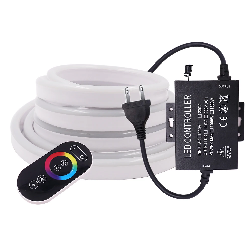 Tira de luces LED de neón, cinta Flexible RGB de 220V con Control remoto táctil completo, 5050 120 LED, resistente al agua, señal de neón, cuerda,