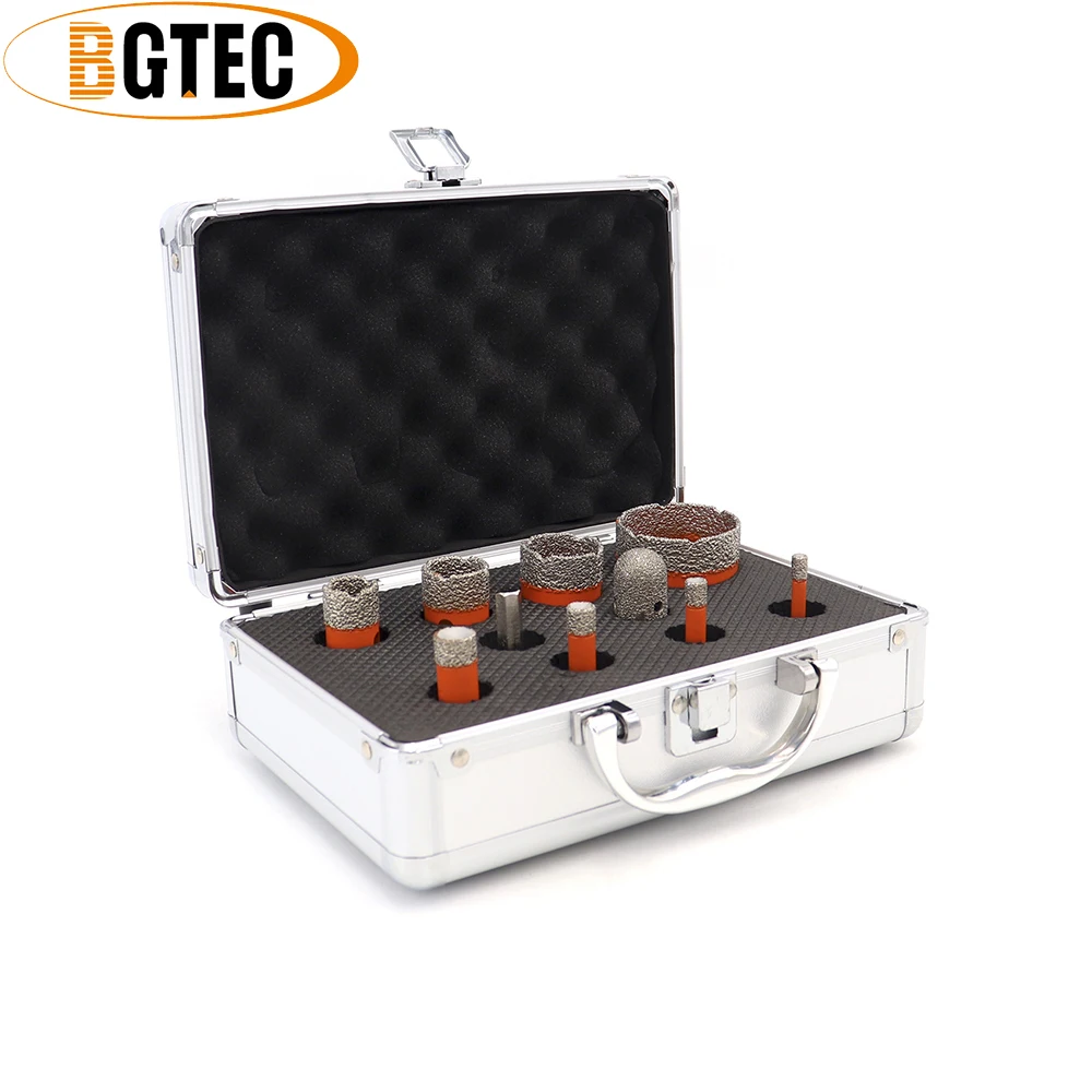 BGTEC 1set  6/8/10/14/20/25/32/50/F20/HEX Vacuum Brazed Diamond Drill Core Bits With Box 5/8-11 hole saw for porcelain tile,