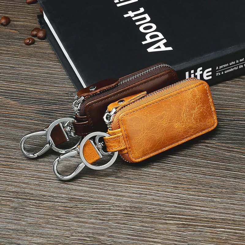 Leather Motor Vehicle Key Bag European and American Retro Waistband Men's First Layer Cowhide Car Key Bag key chains