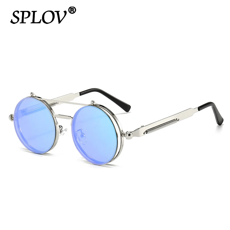 Vintage Steampunk Flip Sunglasses Retro Round Metal Frame Double Beam Sun Glasses for Men Women Designer Punk Glasses Oculos