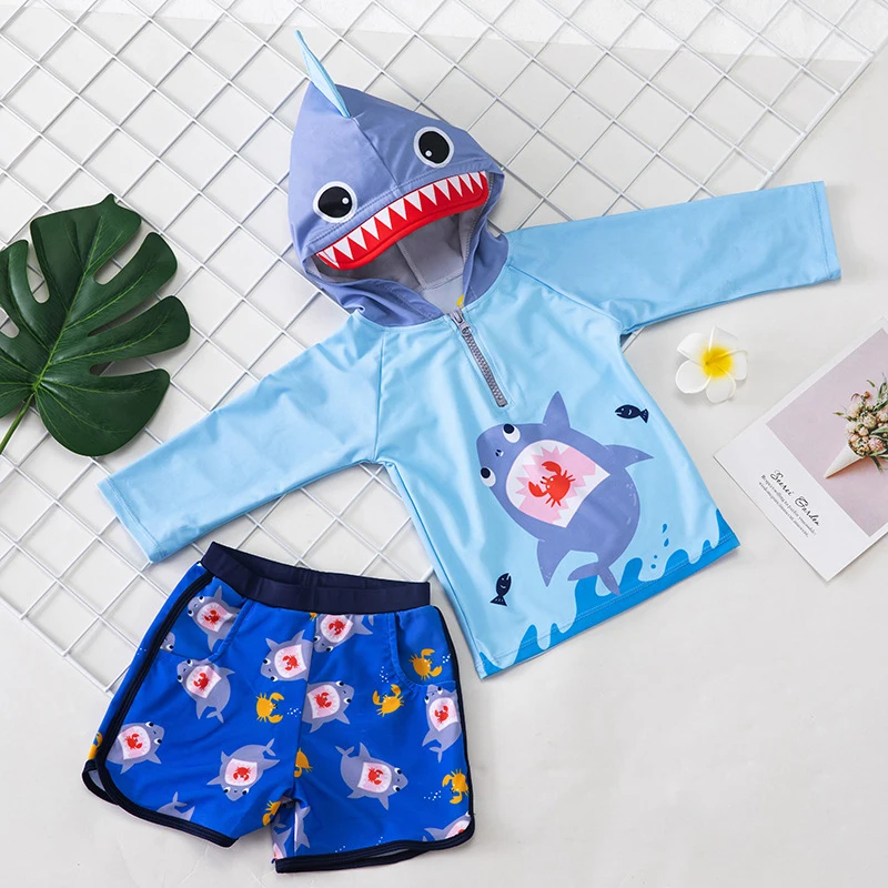 Shark Print 3 Pieces Swimsuit Kids Boys Swimwear for Children Splitted Clothes Toddler Baby Swimming Suit Swimming pool Bathing