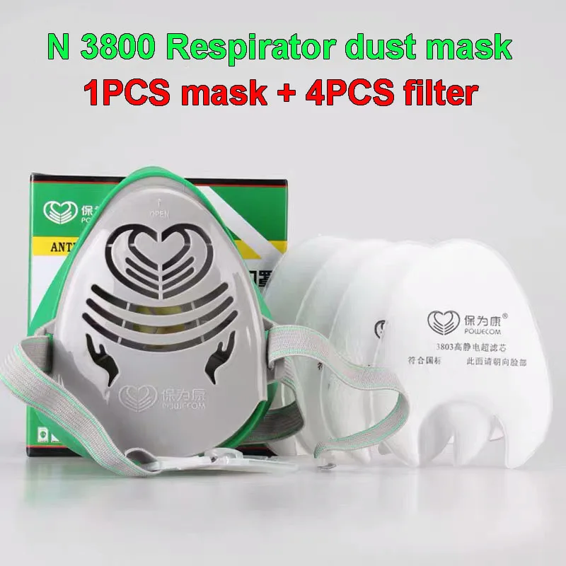 

N3800 high-efficiency respirator dust mask Washable Silica gel Respirator gas mask against particulates Saliva protective mask