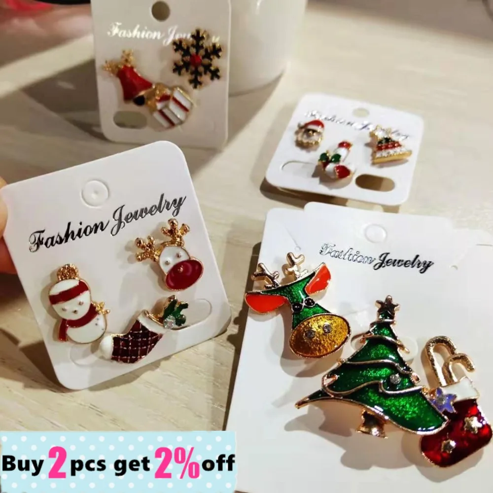 Juego de broches de Feliz Navidad para mujer, alfileres de esmalte de alce de árbol de Navidad, broche de joyería, regalo para amigo, venta al por mayor, 3 uds.