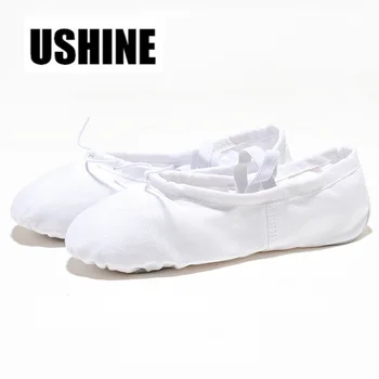 Ushine EU22-45 pano cabeça yoga chinelos professor ginásio exercício interno lona branco ballet sapatos de dança para crianças meninas mulher
