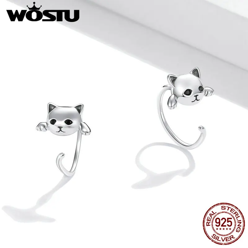 WOSTU 2020 orecchini in argento Sterling 925 simpatico gatto amore piccolo Design a scelta libera orecchini per gioielli da donna FIE965