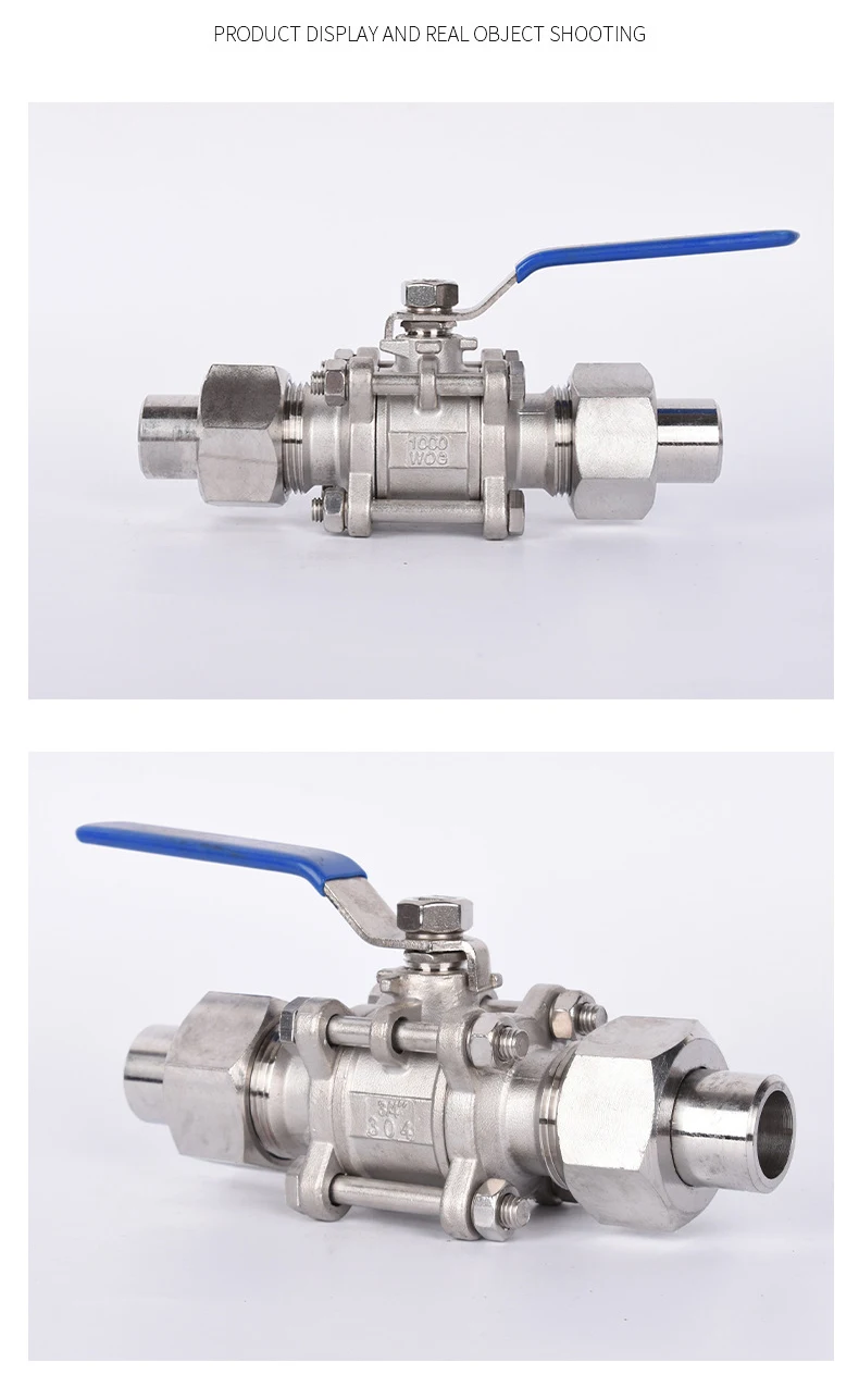 304 Edelstahl 1/2" 3/4" 1" Dreiteiliges Doppel-Außen-Drahtgeschweißtes Hülsen-Kugelventil – Detail 1