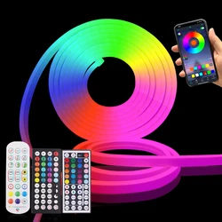 LED Neon Strip Light RGB 12V Wifi Bluetooth-compatible Remote Control Dimmable Silicone Lights EU US Power Kit Waterpoof Decor