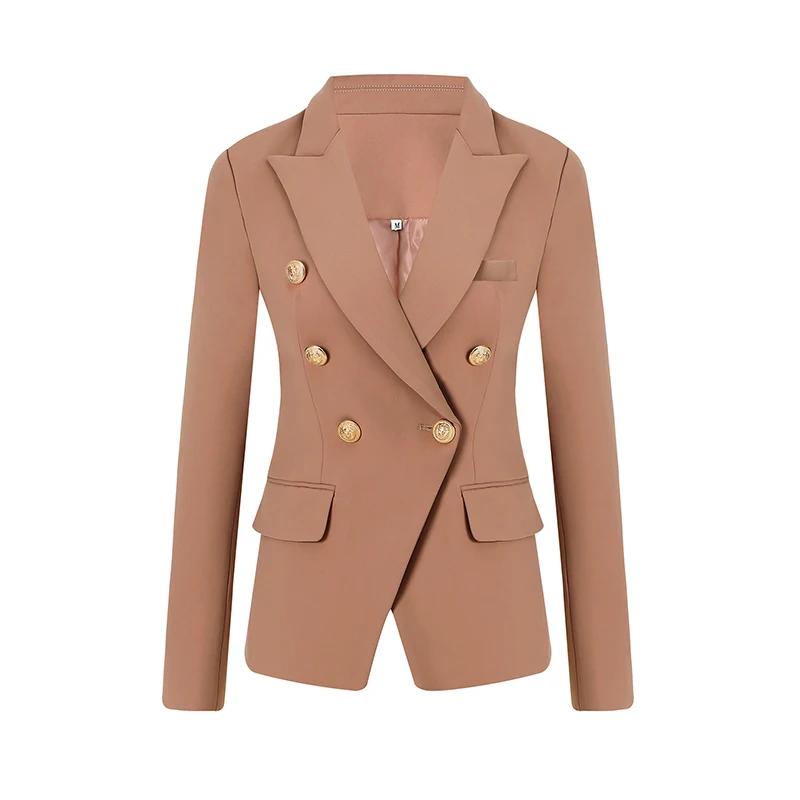 HARLEYFASHION European American 2021 Spring Autumn Slim Double Breasted Women\'s  Blazer OL Solid Color Quality Suit Jacket XXL