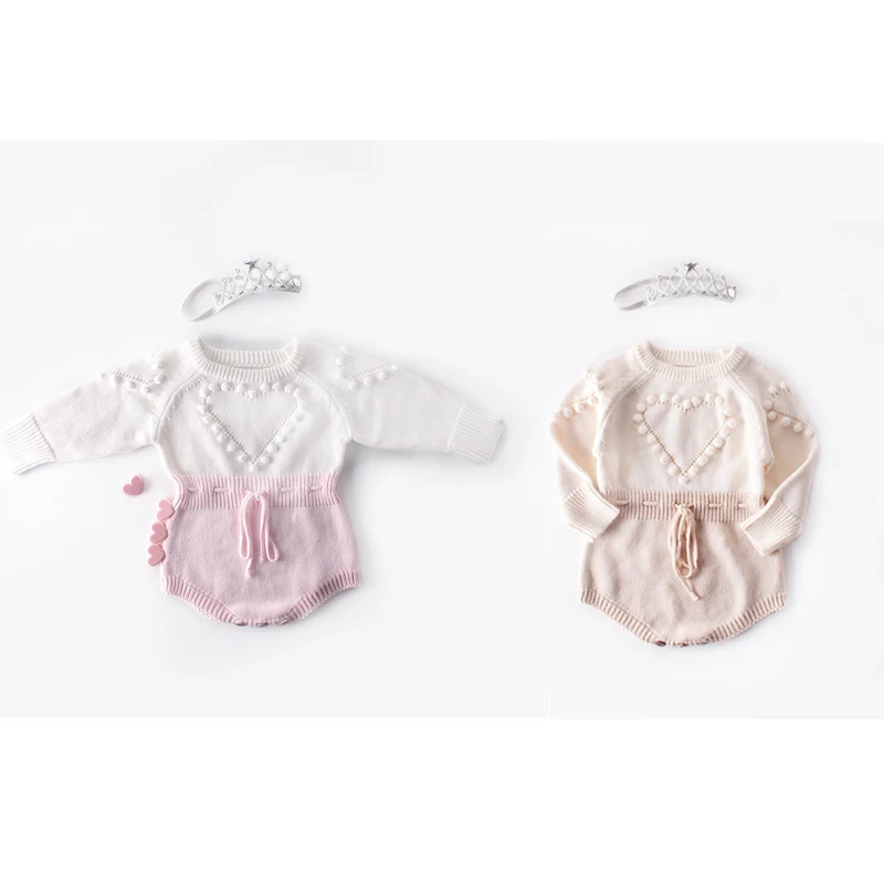 

Pudcoco US Stock New Winter Baby Girl Romper Knitting Long Sleeve Warm Lovely Heart Jumpsuit Autumn For 3-24M Baby Girl Rompers