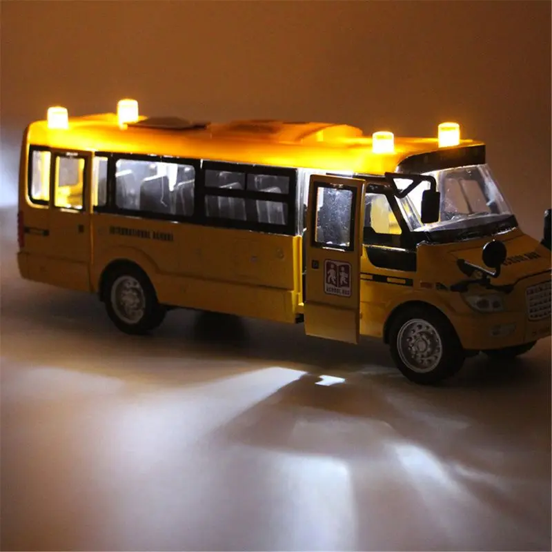 School Bus Toy Die Cast Vehicles Yellow Large Alloy Pull Back 9'' Play Bus with Sounds and Lights for Kids