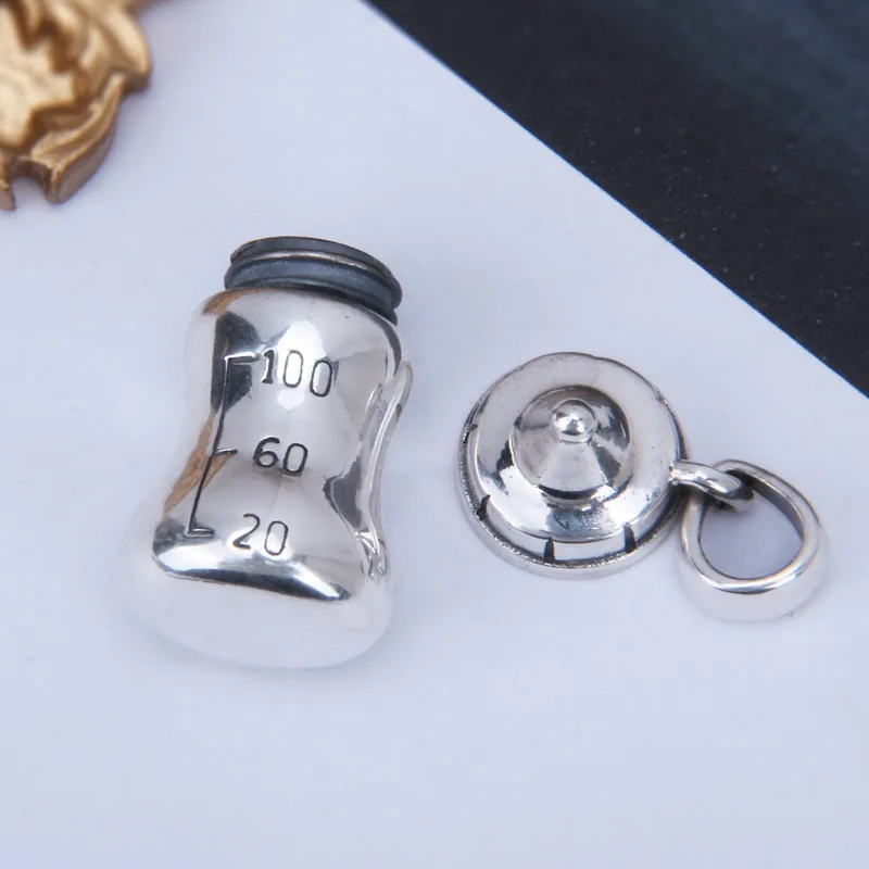 new S925 sterling silver glossy nipple bottle pendant female cute personality Gawu box can be unscrewed thermos pendant