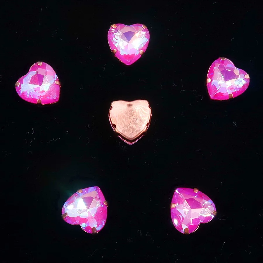 Herzförmige Goldklauenfassungen 20 Stk./Packung 10mm Jelly Candy & AB Glaskristall zum Aufnähen Strassperlen für Schuhe, Taschen, Bastelarbeiten, DIY-Besatz – Detail 8