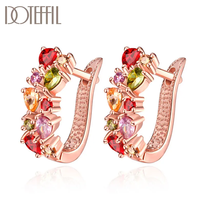 DOTEFFIL 925 Sterling Silver Rose Gold Color AAA Zircon Earrings Fashion For Woman Wedding Engagement Party Gift Jewelry