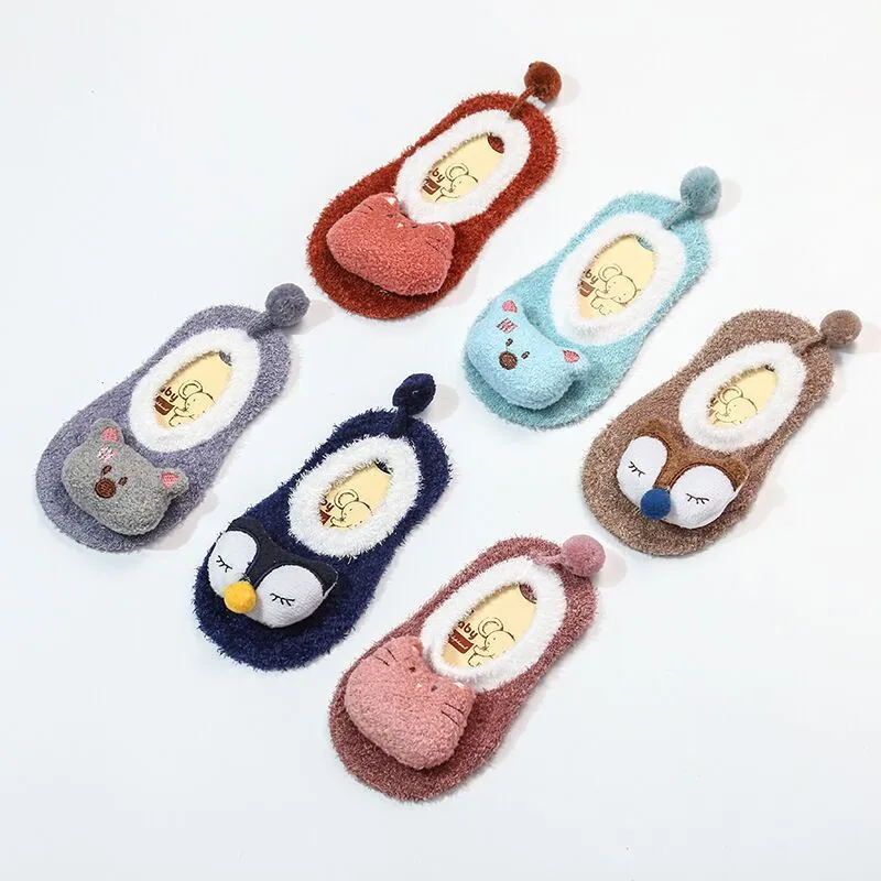 Baby Shoes Socks Children Infant Cartoon Socks Baby Gift Kids Indoor Floor Socks Leather Sole Non-Slip Thick Towel Socks