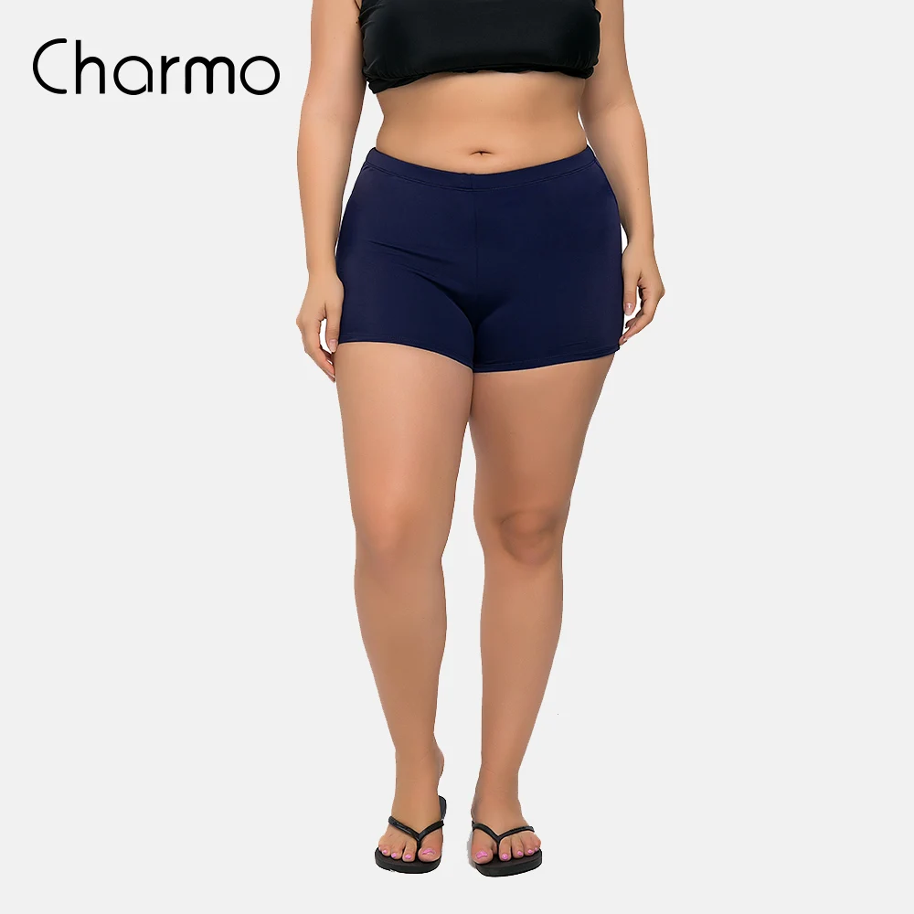 Charmo Swim Shorts for Women Plus Size Boyleg Tankini Shorts High Waist Bathing Shorts Navy Blue