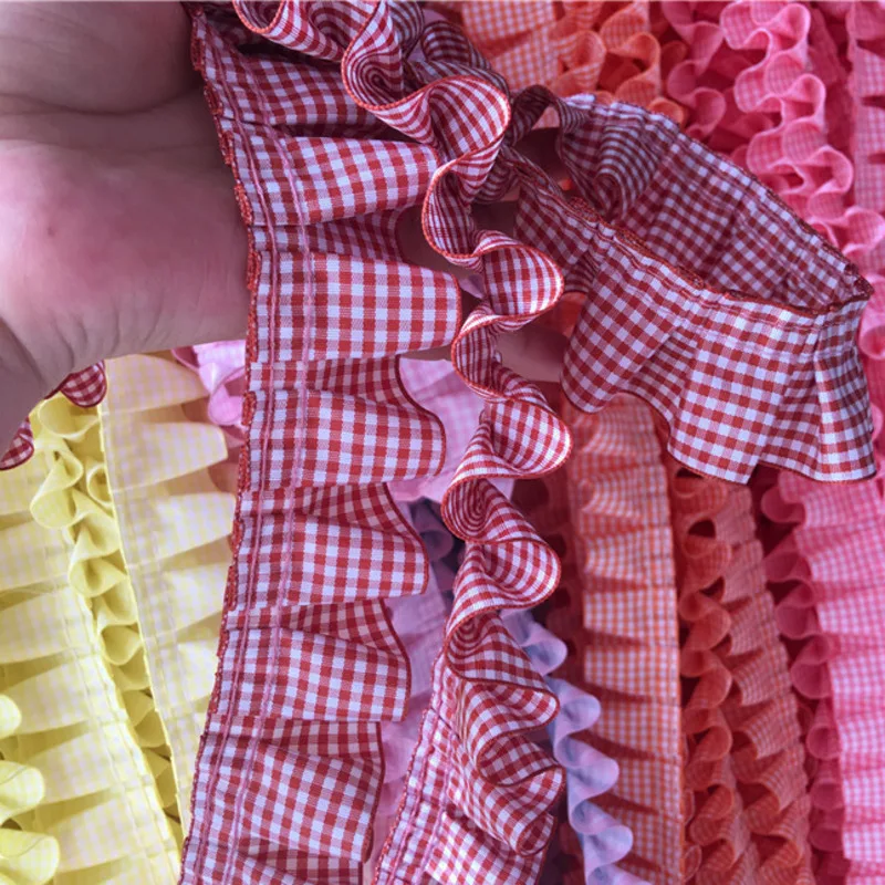 4cm Wide Plaid Pleated Cloth Tulle Lace Ruffle Ribbon Edge Trim For Collar Applique Sofa Curtain Diy Sewing Guipure Supplies