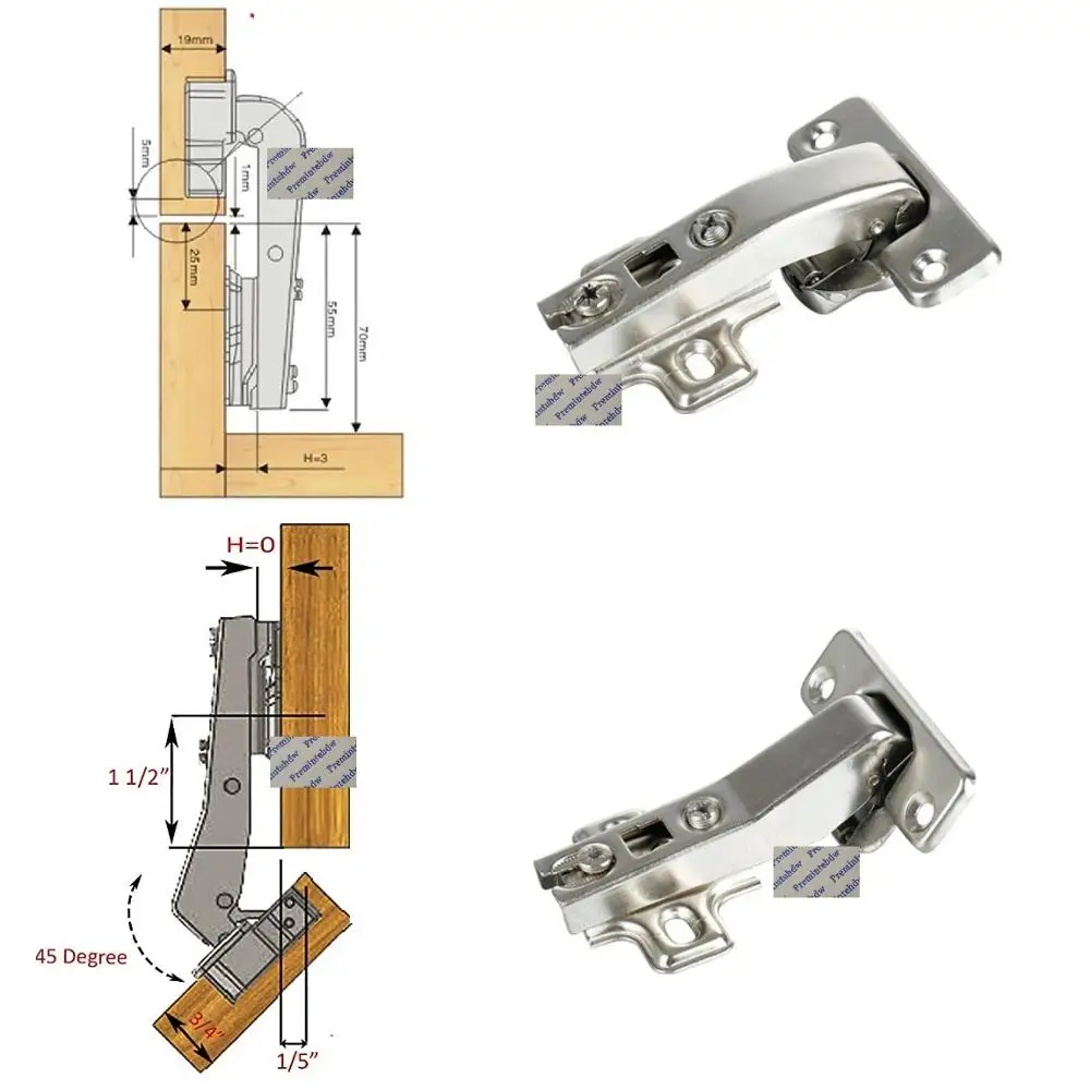 2Pcs/Lot 45 90 Degrees Hydraulic Soft Close Hinge Kitchen Cupboard Cabinet Corner Blind Diagonal