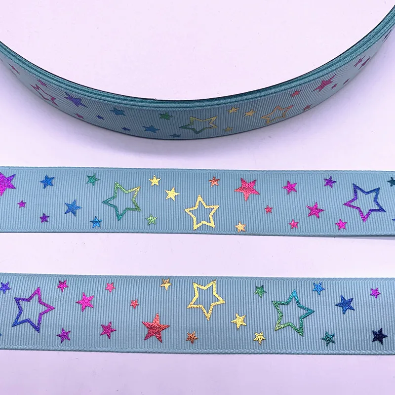 Hot Selling 3yards 25mmGrosgrain Ribbon Gilding Stars for Christmas Wedding Decoration DIY Sewing Handmand Crafts