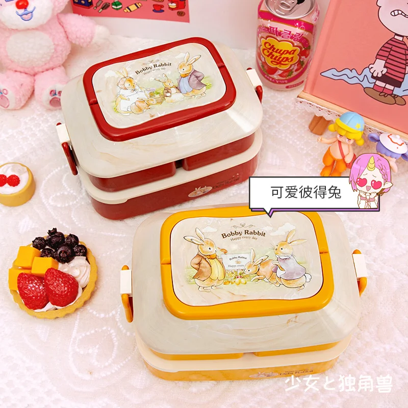 Kawaii Microwave Lunch Box Student Office Bento Big Capacity Food Storage Box With Independent Box Cutlery Travel Picnic WY259