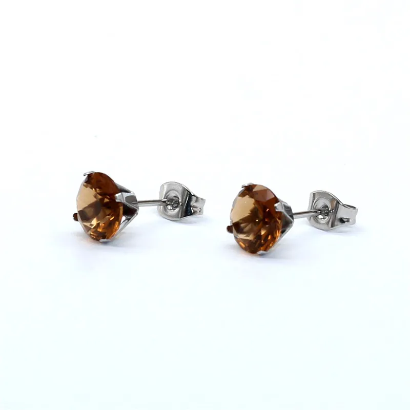 

Size 3mm to 8mm 316L Stainless Steel Coffe Brown Tea Color Round Zircon Stud Earrings No Fade Allergy Free Brief Jewelry