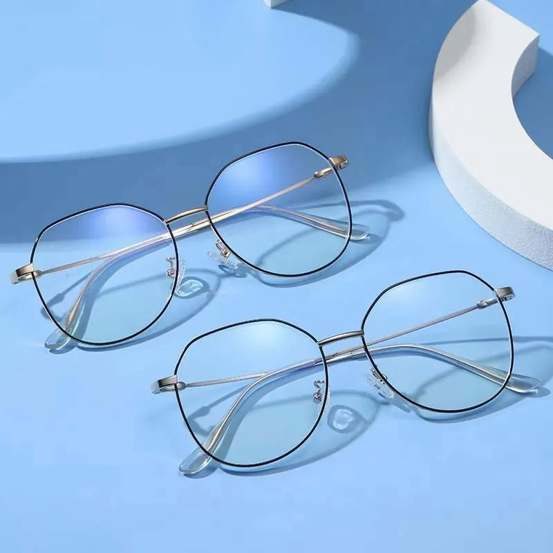 Anti Blue Ray Polygonal Optical Eyewear Metal Frame Glasses For Unisex Retro Nearsighted Spectacles Hot Selling