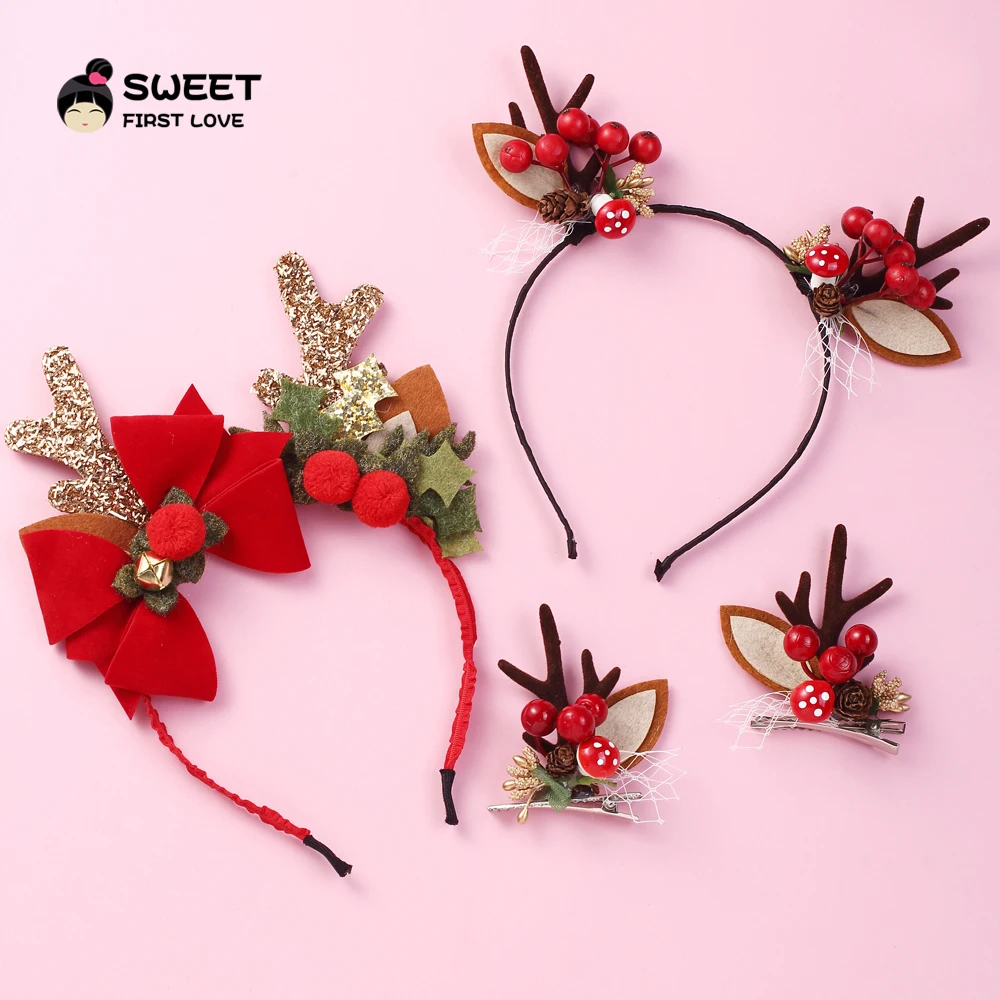 Christmas Headbands Santa Tree Elk Antlers Headband Kids Adult Headwear With Clips Ornaments Christmas Decorations Party Cosplay