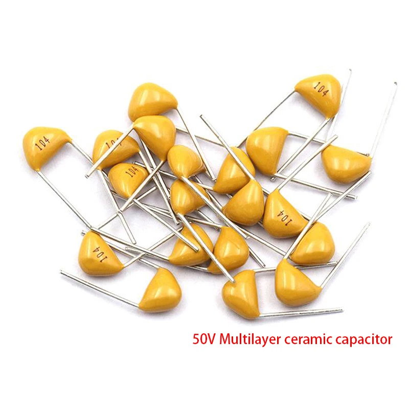 100pcs 50V Multilayer ceramic capacitor P=5.08mm 100nF 150nF 220nF 330nF 470nF 680nF 1uF