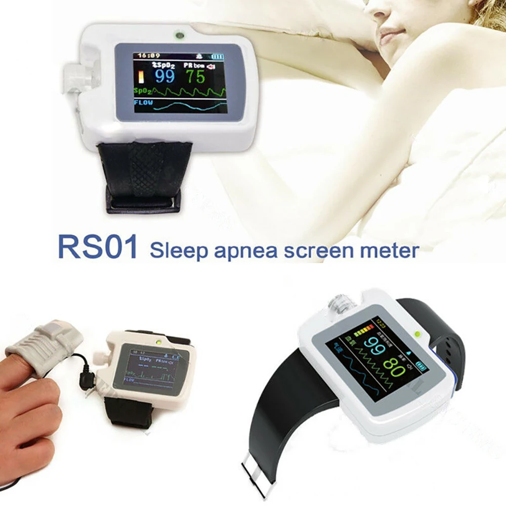 RS01 Patient Sleep Apnea Screen Meter Nose Air Flow Wrist Respiration Sleep Monitor Spo2 PR Alarm Nasal Cannula Record Software