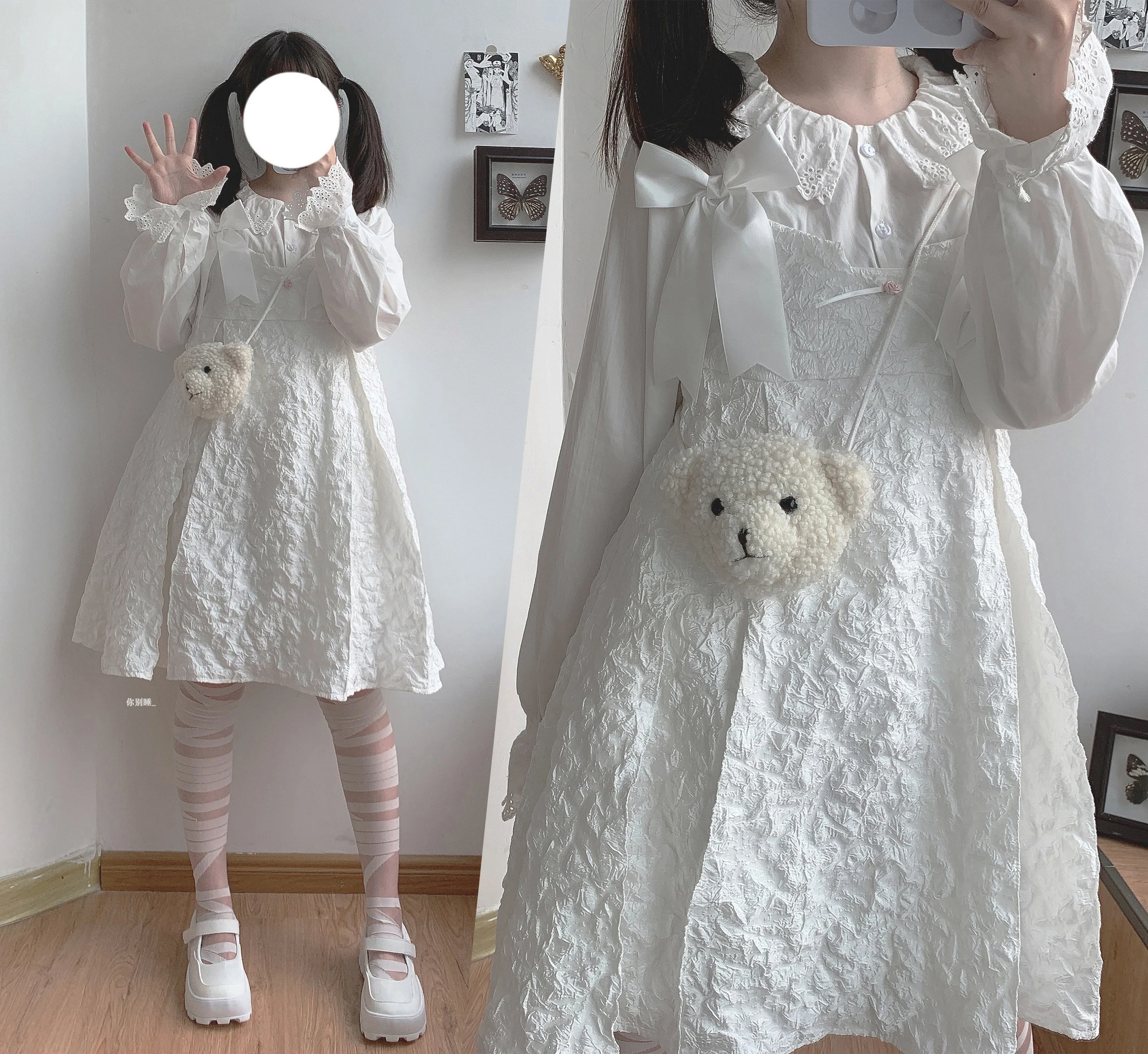 Japonês doce menina macia estudante retro tridimensional cor sólida bonito bowknot estilingue vestido de cintura alta cosplay cos loli