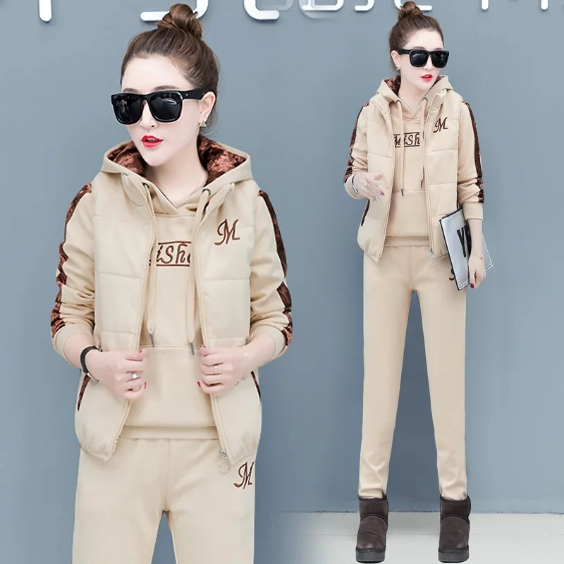 Autumn and winter new Fashion women suit women's tracksuits casual set with a hood fleece sweatshirt three pieces set