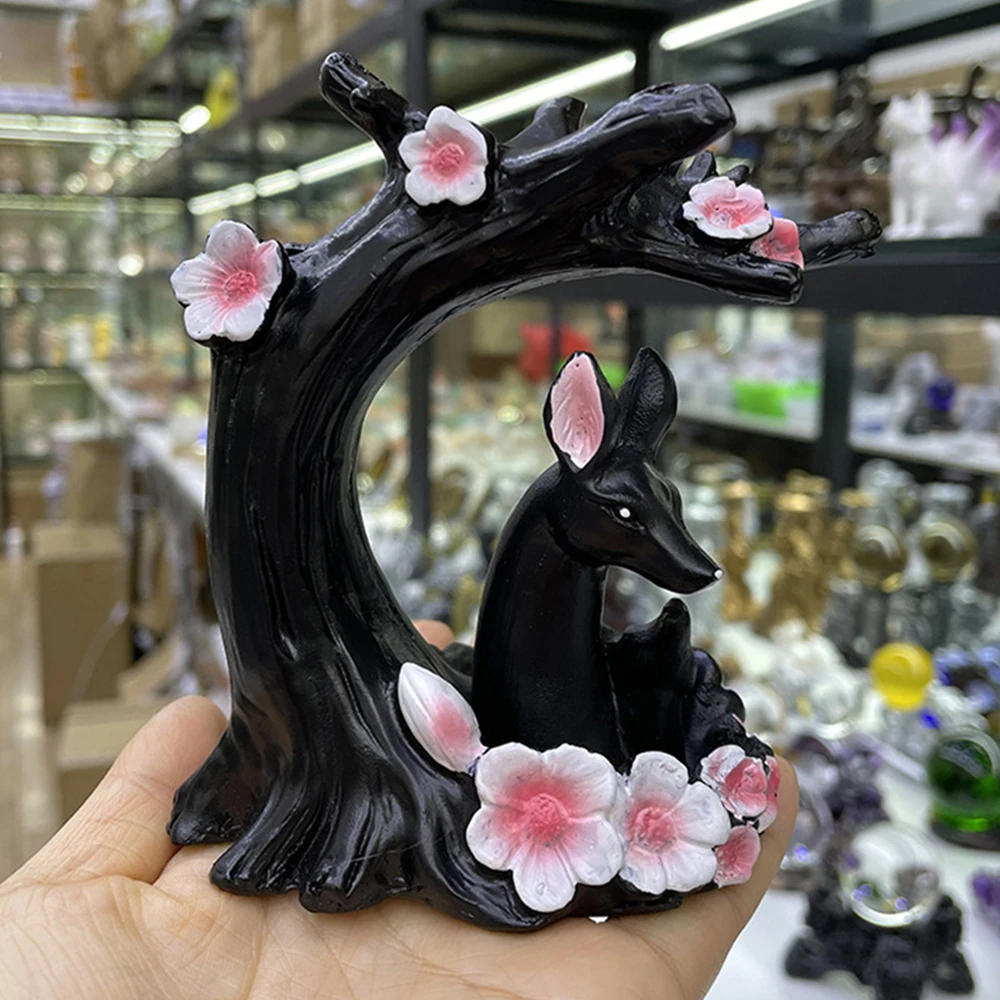 Sika Deer Statue Under Plum Tree Resin Crafts Home Decoration Ornaments Crystal Ball Base Sphere Display Stand Photography Props