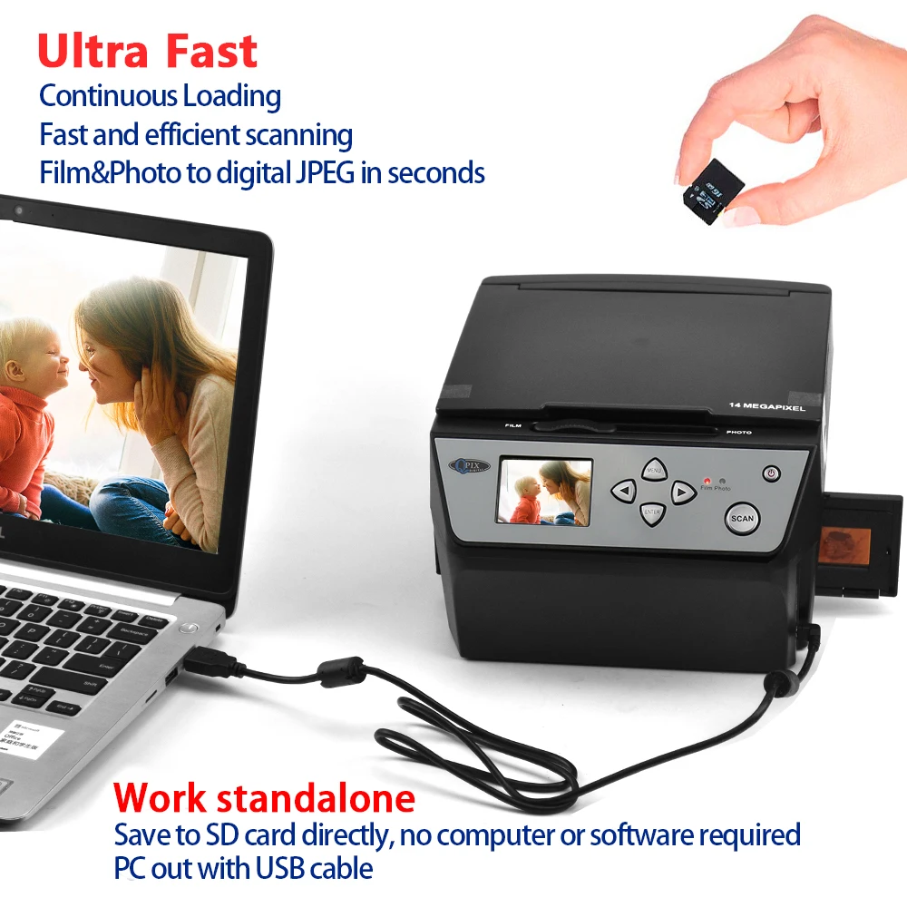 22MP Film Multi-Function Scanner Converts 135/35mm 110 Slide/Negative Film Photo Document Business Card to HD Digital JPG Files