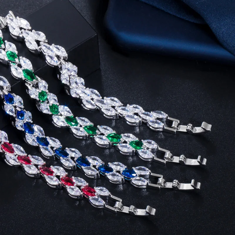 CWWZircons Stunning Cubic Zirconia Bridal Wedding Jewelry Silver Color Blue Crystal CZ Bracelet for Bridesmaid Gift  CB026