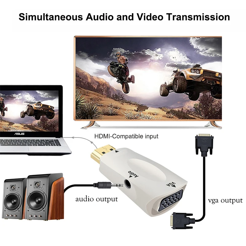 محول HDMI متوافق مع VGA ، مقبس صوت ذكر إلى أنثى ، محول كابل 3.5 ، صندوق تلفزيون ، منفذ عرض ، جهاز عرض