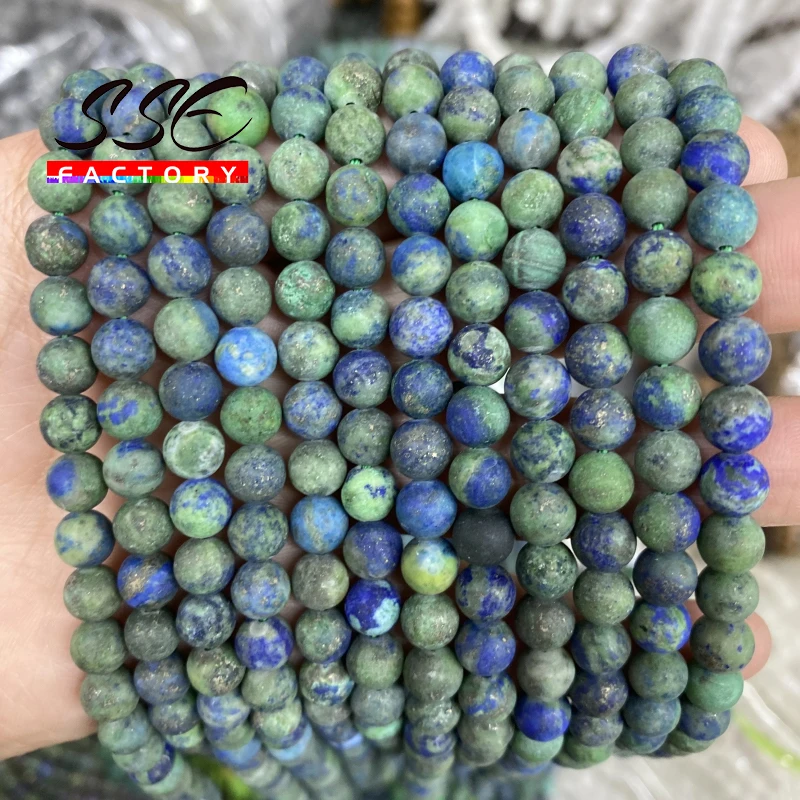 Matte Natural Chrysocolla Azurite Stone Beads Round Loose Beads DIY Bracelet Necklace For Jewelry Making 15