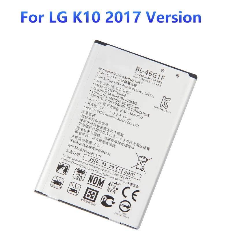 Original Replacement Battery BL-46G1F For LG 2017 Version K10 LG BL-46G1F BL46G1F Phone Batteries 2800mAh