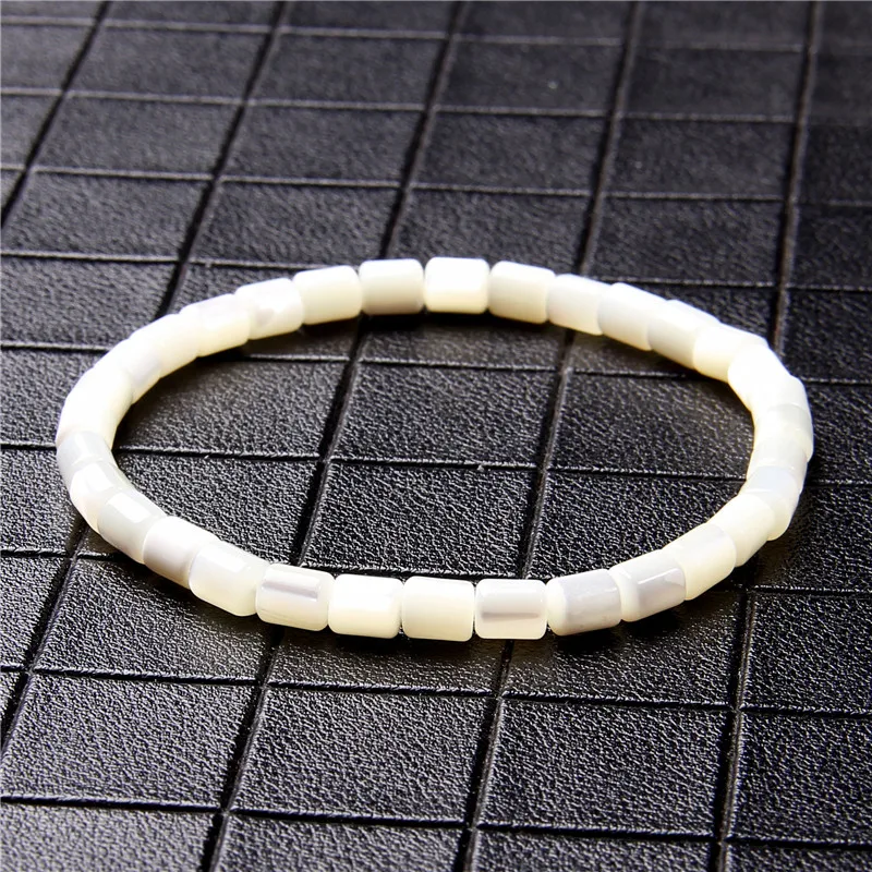 Square Natural White Shell Beaded Bracelet Mother Of Pearl Shell Bracelets For Women Men Summer Sea Beach Party Jewelry