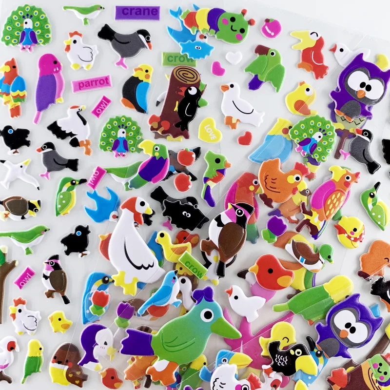 4 Sheets/Set Cute Birds Cartoon Stickers Children DIY Puffy PVC Scrapbook Stickers for Kids Notebook Bedroom Decoration