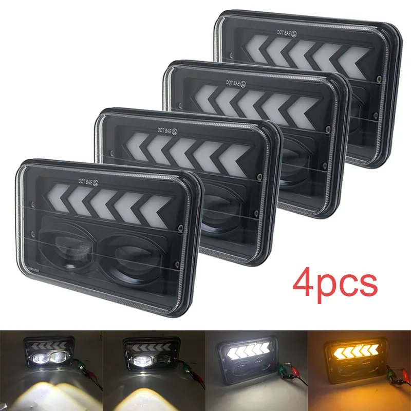 4x6 inch LED Headlights Rectangular Replacement H4651 H4652 H4656 H4666 H6545 for Ford Kenworth Peterbil Replacement