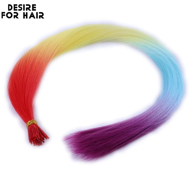 Desire for hair-extensiones de cabello sintético resistente al calor para fiesta, microanillo, 100 hebras, 22 pulgadas, 1g, color arcoíris, ombre