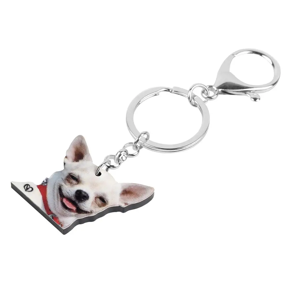 Bonsny Acrylic Sweet Chihuahua Dog Keychains Lovely Pet Animal Keyring Jewelry For Women Kids Men Novelty Gift Purse Accessories