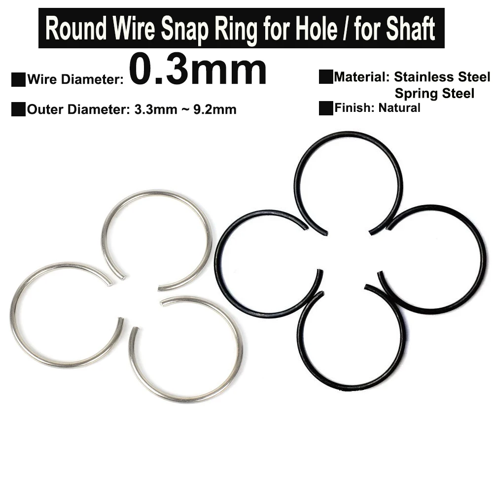 

50Pcs Wire Diameter φ0.3mm SUS304 Stainless Steel / Spring Steel Round Wire Tiny Snap Rings for Hole Retainer Circlips for Shaft